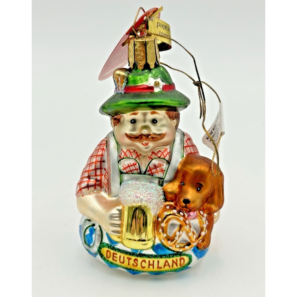 Kathe Wohlfahrt 3" GLASS OKTOBERFEST MAN ORNAMENT Germany Beer Pretzel Dog NWT